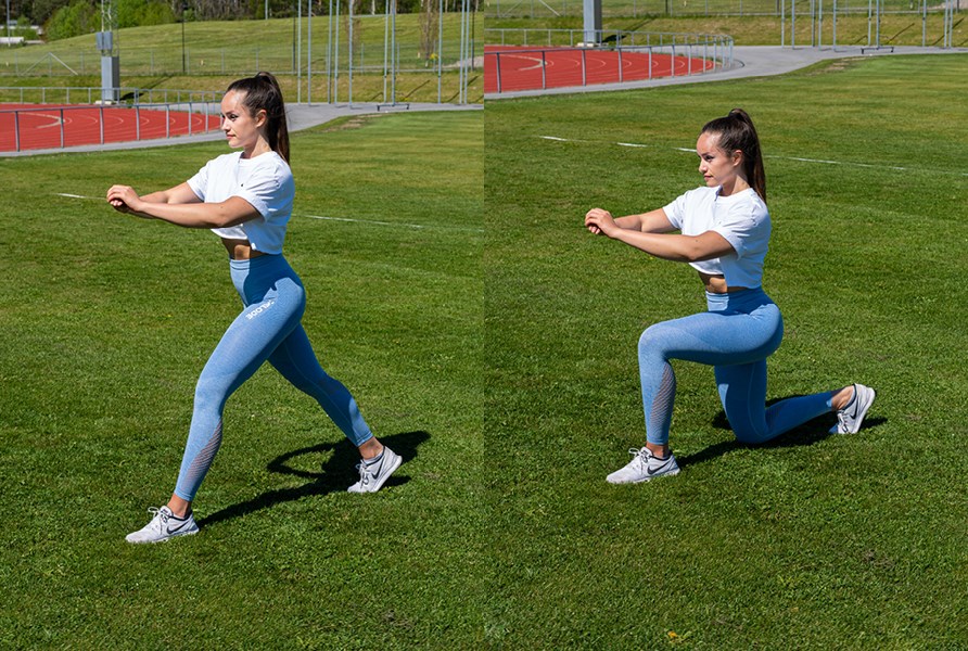 Tytt treenaa ja tekee kvelyaskelkyykkyj.